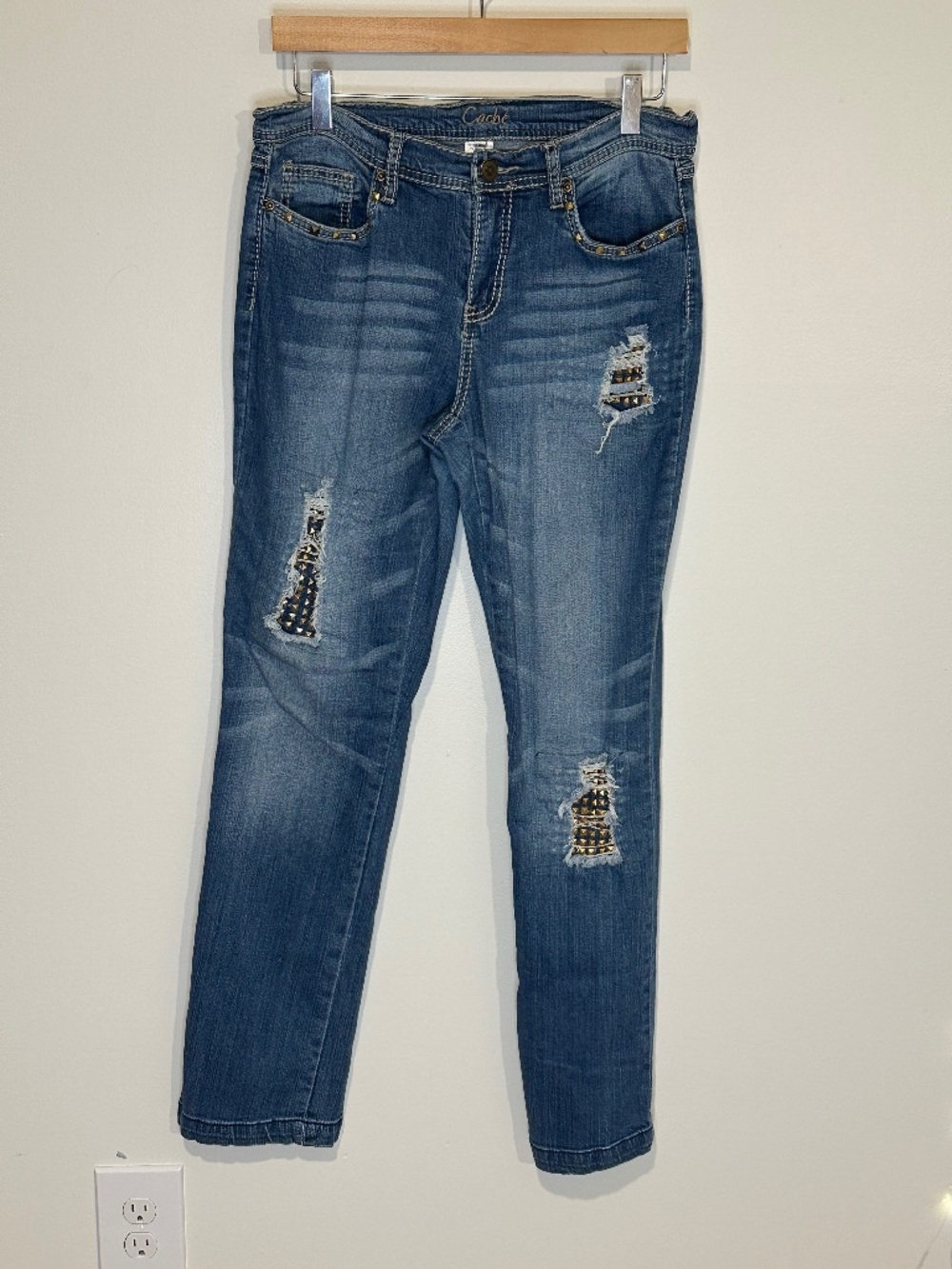 Vintage Y2K Cache' Women's Jeans Distressed Stud Grommet Embroidered Size 10